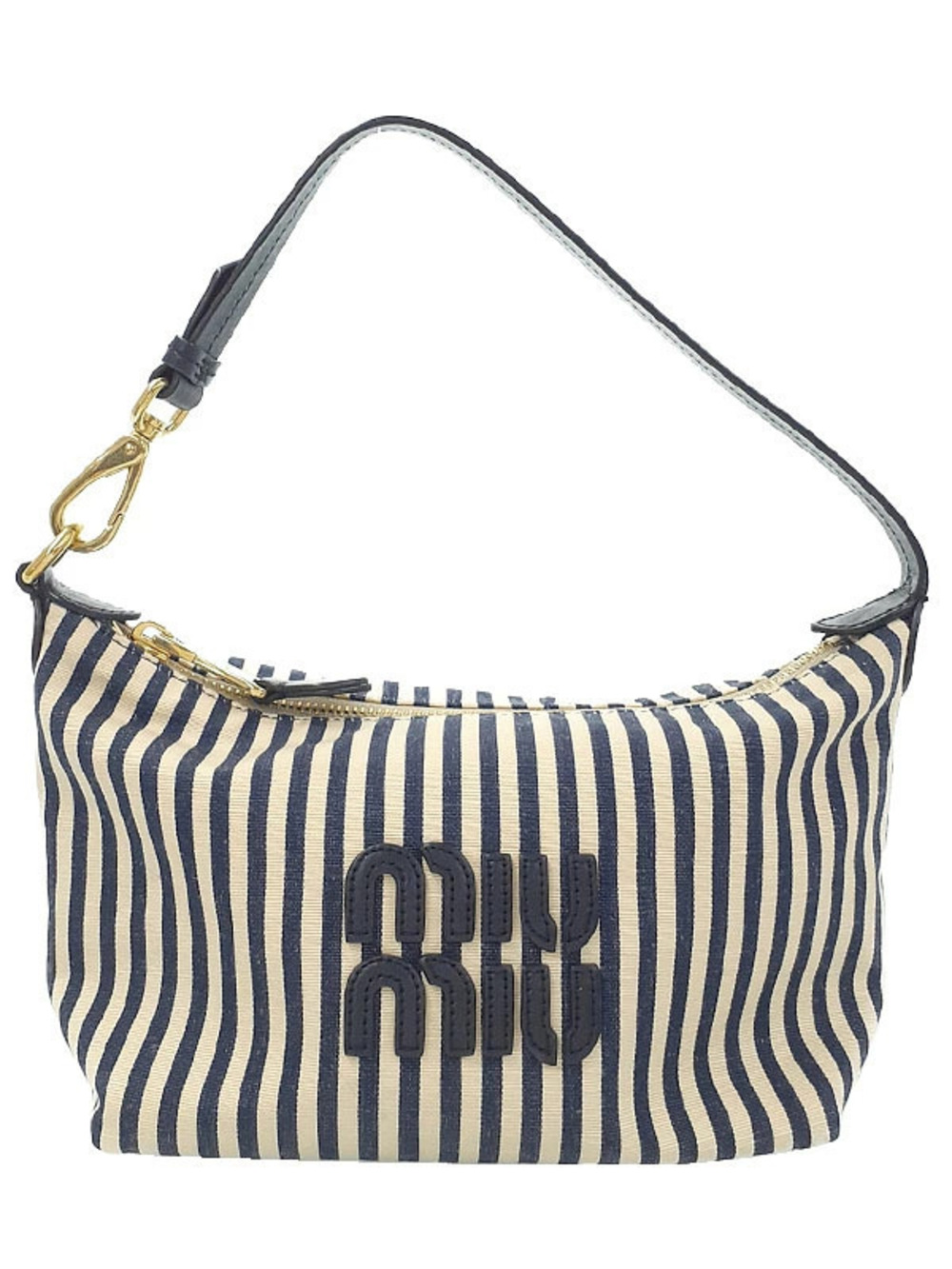 Miu Miu Jacquard Striped Pouch beige navy Baltic blue